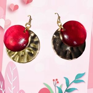 Red & Gold Pierced Dangle Earrings Style & Co New on Card